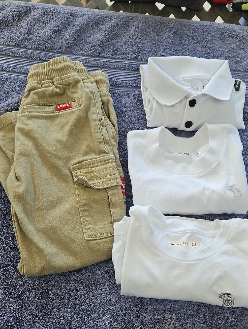 Abercrombie & Fitch White Polo, Tshirt, White Lg Sleeve with Levis Tan Pants 5